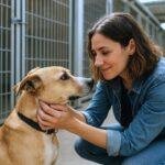 A woman looking for a shelter dog to adopt.