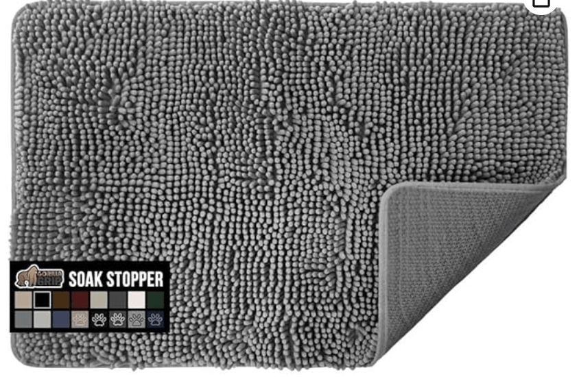 GORILLA GRIP Dog Door Mat, 30x18 Washable, Absorbent, Quick Dry Chenille, Gray